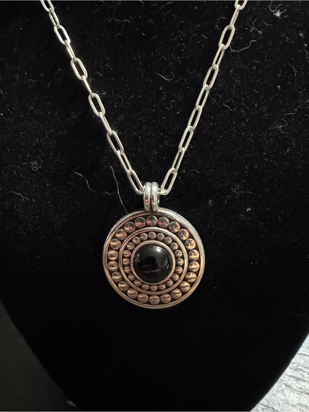 Brighton Sterling Silver Black Onyx Circular Pendant Necklace